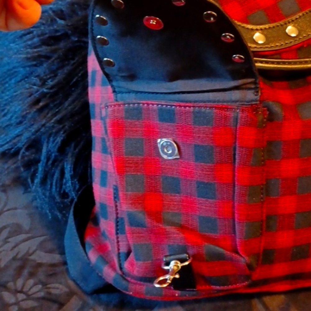 DOLLSKILL LOST QUEEN RED/BLACK TARTAN BACK PACK LOTS OF DETAIL LAST ONE SOLD OUT - Picture 3 of 12